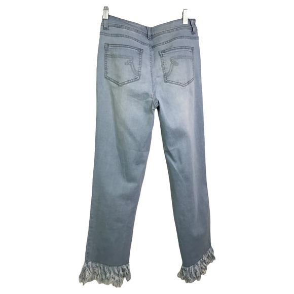 Women With Control By Renee Greenstein Women's Jeans Straight Leg Blue Fringe 4 - Picture 4 of 10